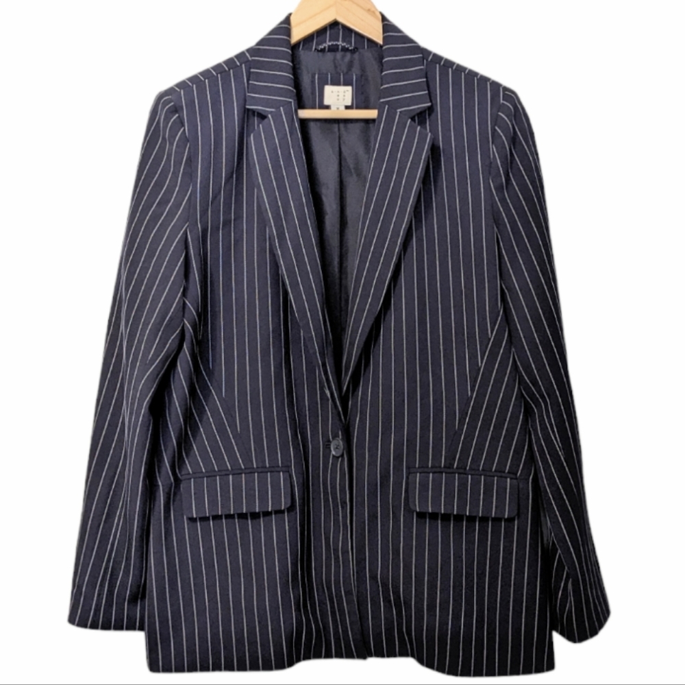 A New Day Navy Blue White Pinstripe Business Casual Jacket Blazer Medium